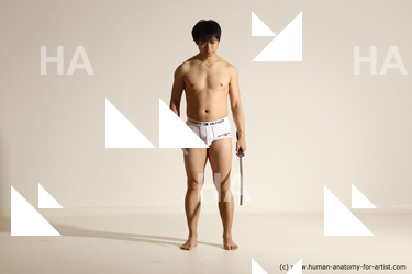 Underwear Fighting with sword Man Asian Standing poses - ALL Slim Short Black Dynamic poses Academic Fighting poses - ALL