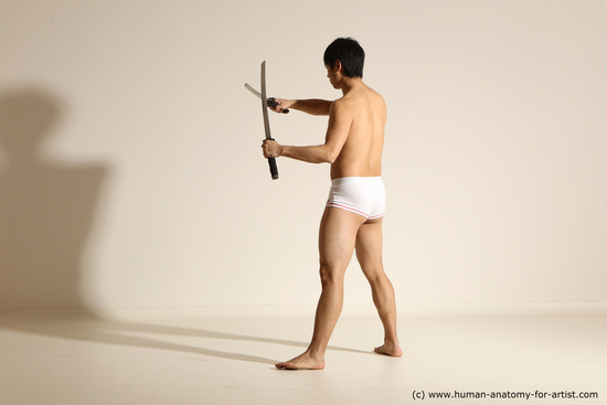 Underwear Fighting with sword Man Asian Standing poses - ALL Slim Short Black Dynamic poses Academic Fighting poses - ALL