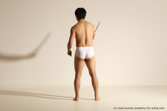 Underwear Fighting with sword Man Asian Standing poses - ALL Slim Short Black Dynamic poses Academic Fighting poses - ALL