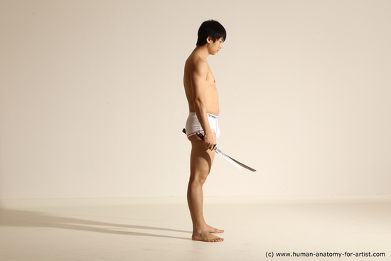 Underwear Fighting with sword Man Asian Standing poses - ALL Slim Short Black Dynamic poses Academic Fighting poses - ALL