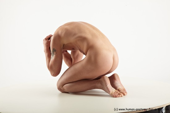 Nude Man White Kneeling poses - ALL Slim Short Brown Kneeling poses - on both knees Standard Photoshoot Realistic