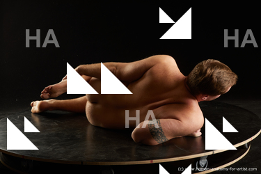 Nude Man White Laying poses - ALL Slim Short Brown Laying poses - on side Standard Photoshoot Realistic