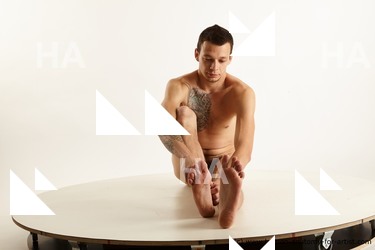 Nude Man White Sitting poses - simple Slim Short Brown Sitting poses - ALL Standard Photoshoot Realistic