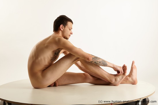 Nude Man White Sitting poses - simple Slim Short Brown Sitting poses - ALL Standard Photoshoot Realistic