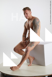 Nude Man White Sitting poses - simple Muscular Short Brown Sitting poses - ALL Standard Photoshoot Realistic