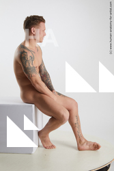Nude Man White Sitting poses - simple Muscular Short Brown Sitting poses - ALL Standard Photoshoot Realistic