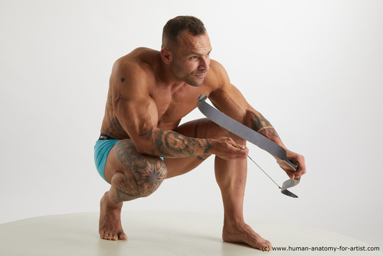 Underwear Fighting Man White Kneeling poses - ALL Muscular Short Brown Kneeling poses - on both knees Standard Photoshoot Academic Fighting poses - ALL