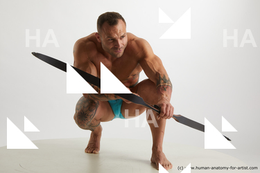 Underwear Fighting Man White Kneeling poses - ALL Muscular Short Brown Kneeling poses - on both knees Standard Photoshoot Academic Fighting poses - ALL