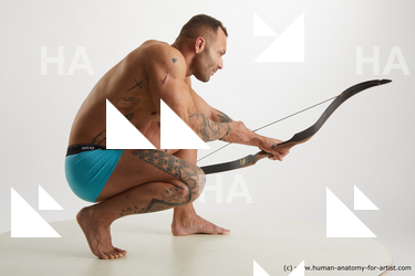 Underwear Fighting Man White Kneeling poses - ALL Muscular Short Brown Kneeling poses - on both knees Standard Photoshoot Academic Fighting poses - ALL