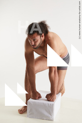 Underwear Man Black Kneeling poses - ALL Muscular Long Kneeling poses - on one knee Black Standard Photoshoot Academic