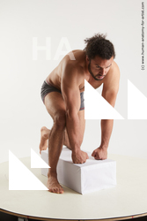 Underwear Man Black Kneeling poses - ALL Muscular Long Kneeling poses - on one knee Black Standard Photoshoot Academic