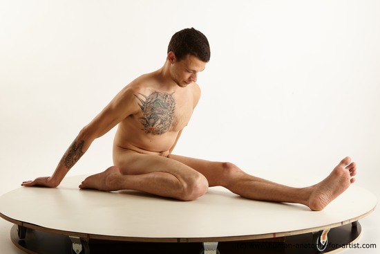 Nude Man White Sitting poses - simple Slim Short Brown Sitting poses - ALL Standard Photoshoot Realistic