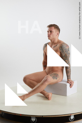 Nude Man White Sitting poses - simple Athletic Short Brown Sitting poses - ALL Standard Photoshoot Realistic