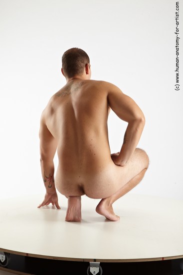 Nude Man White Kneeling poses - ALL Muscular Short Brown Kneeling poses - on one knee Standard Photoshoot Realistic