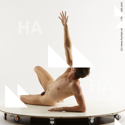 Nude Man Laying poses - ALL Slim Short Brown Laying poses - on side Standard Photoshoot Realistic