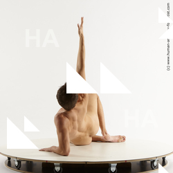 Nude Man Laying poses - ALL Slim Short Brown Laying poses - on side Standard Photoshoot Realistic