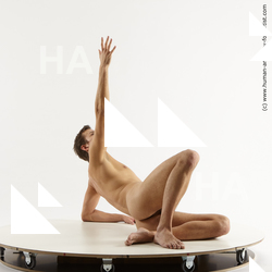 Nude Man Laying poses - ALL Slim Short Brown Laying poses - on side Standard Photoshoot Realistic