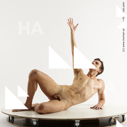 Nude Man Laying poses - ALL Slim Short Brown Laying poses - on side Standard Photoshoot Realistic