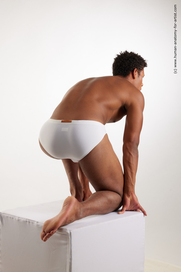 Underwear Man Black Kneeling poses - ALL Athletic Short Kneeling poses - on one knee Black Standard Photoshoot Academic