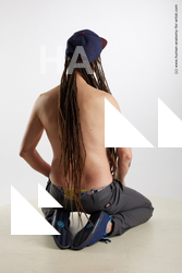 Casual Man White Kneeling poses - ALL Slim Brown Kneeling poses - on both knees Dreadlocks Standard Photoshoot Academic