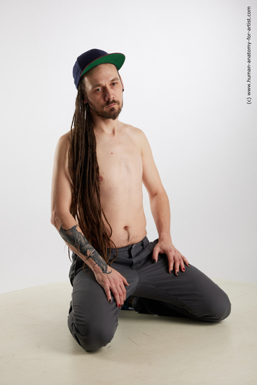 Casual Man White Kneeling poses - ALL Slim Brown Kneeling poses - on both knees Dreadlocks Standard Photoshoot Academic