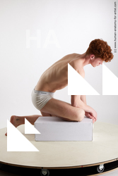 Underwear Man White Kneeling poses - ALL Athletic Short Red Kneeling poses - on both knees Standard Photoshoot Academic