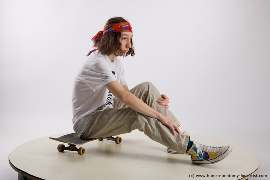 Casual Man White Sitting poses - simple Slim Long Brown Sitting poses - ALL Standard Photoshoot  Academic