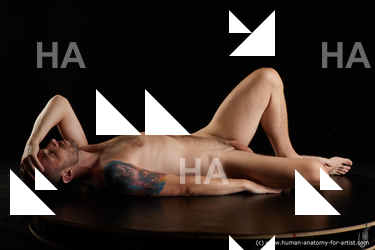 Nude Man White Laying poses - ALL Slim Short Brown Laying poses - on back Standard Photoshoot Realistic