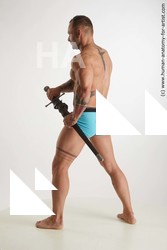 Underwear Fighting with sword Man White Standing poses - ALL Muscular Short Brown Standing poses - simple Standard Photoshoot Academic Fighting poses - ALL