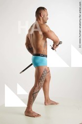 Underwear Fighting with sword Man White Standing poses - ALL Muscular Short Brown Standing poses - simple Standard Photoshoot Academic Fighting poses - ALL