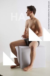 Underwear Man White Sitting poses - simple Slim Short Brown Sitting poses - ALL Standard Photoshoot Academic