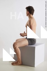 Underwear Man White Sitting poses - simple Slim Short Brown Sitting poses - ALL Standard Photoshoot Academic