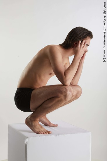 Underwear Man White Kneeling poses - ALL Slim Medium Brown Kneeling poses - on both knees Standard Photoshoot Academic