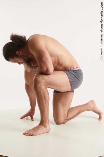 Underwear Man Black Kneeling poses - ALL Muscular Long Kneeling poses - on one knee Black Standard Photoshoot Academic