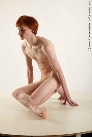 Nude Man White Kneeling poses - ALL Underweight Short Red Kneeling poses - on both knees Standard Photoshoot Realistic