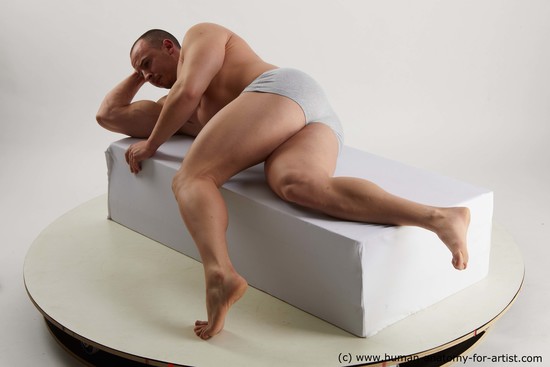 Underwear Man White Laying poses - ALL Muscular Short Brown Laying poses - on side Standard Photoshoot Academic