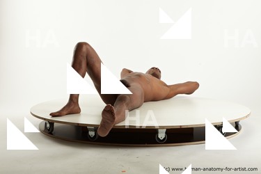 Nude Man Black Laying poses - ALL Athletic Bald Laying poses - on back Standard Photoshoot Realistic