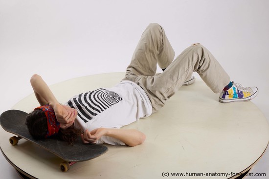 Casual Man Laying poses - ALL Slim Long Brown Laying poses - on back Standard Photoshoot  Academic