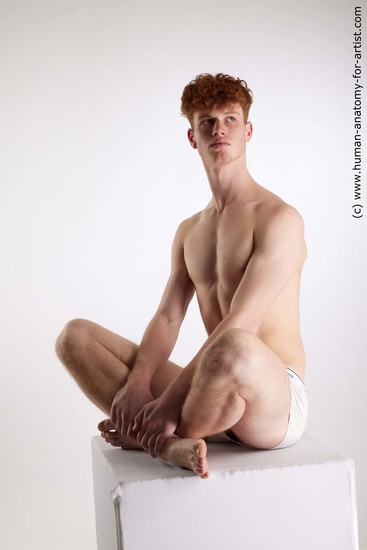 Underwear Man White Sitting poses - simple Slim Short Red Sitting poses - ALL Standard Photoshoot Academic