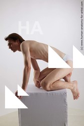 Underwear Man White Kneeling poses - ALL Slim Short Brown Kneeling poses - on both knees Standard Photoshoot Academic