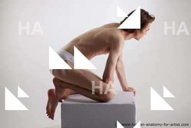 Underwear Man White Kneeling poses - ALL Slim Short Brown Kneeling poses - on both knees Standard Photoshoot Academic