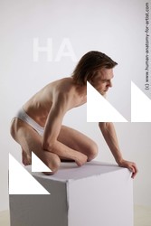 Underwear Man White Kneeling poses - ALL Slim Short Brown Kneeling poses - on both knees Standard Photoshoot Academic