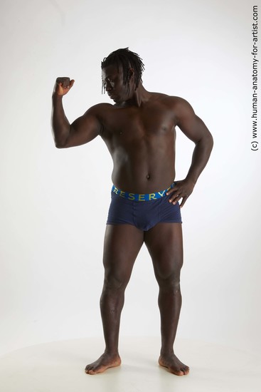 Underwear Man Black Standing poses - ALL Muscular Black Standing poses - simple Dreadlocks Standard Photoshoot Academic