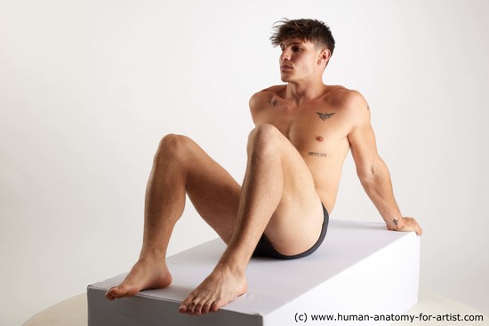 Underwear Man White Sitting poses - simple Athletic Short Brown Sitting poses - ALL Standard Photoshoot Academic