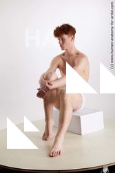 Underwear Man White Sitting poses - simple Slim Short Red Sitting poses - ALL Standard Photoshoot Academic