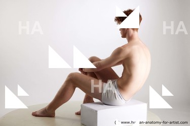 Underwear Man White Sitting poses - simple Slim Short Red Sitting poses - ALL Standard Photoshoot Academic