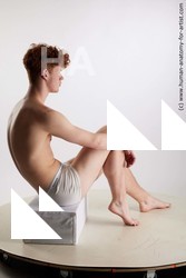 Underwear Man White Sitting poses - simple Slim Short Red Sitting poses - ALL Standard Photoshoot Academic