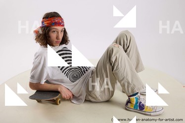 Casual Man White Laying poses - ALL Slim Long Brown Laying poses - on back Standard Photoshoot  Academic