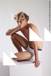 Underwear Man White Kneeling poses - ALL Athletic Medium Blond Kneeling poses - on one knee Standard Photoshoot Academic