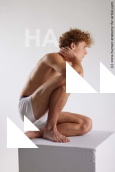 Underwear Man White Kneeling poses - ALL Athletic Medium Blond Kneeling poses - on one knee Standard Photoshoot Academic